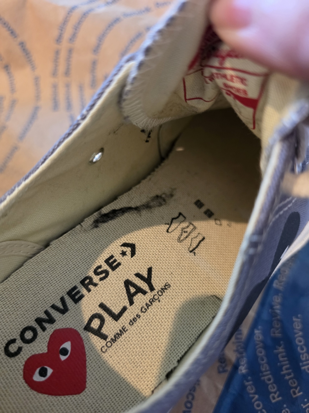 Converse All Stars Play Comme des Garcons Grey with Black Heart **small stain** - Picture 6 of 6